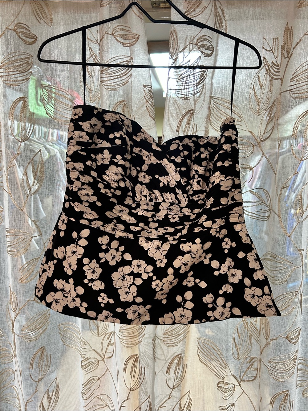 White House Black Market Black Strapless Top with White Floral